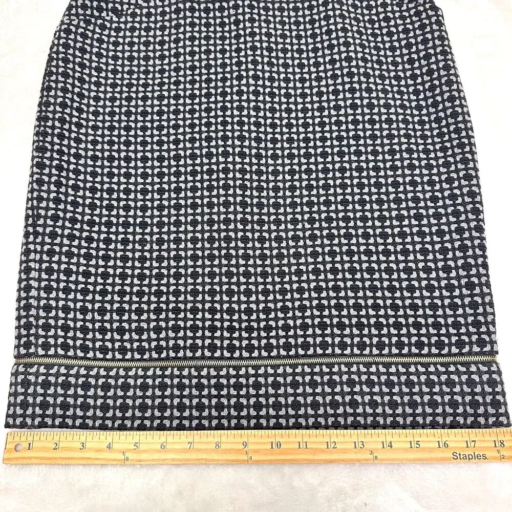 Etcetera Women's Gray Black Tweed Leather Trim Below Knee Pencil Skirt Sz M